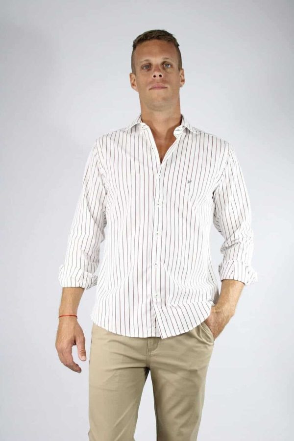 Camisa rayada color marrón algodón