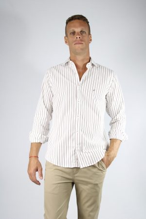 Camisa rayada color marrón algodón