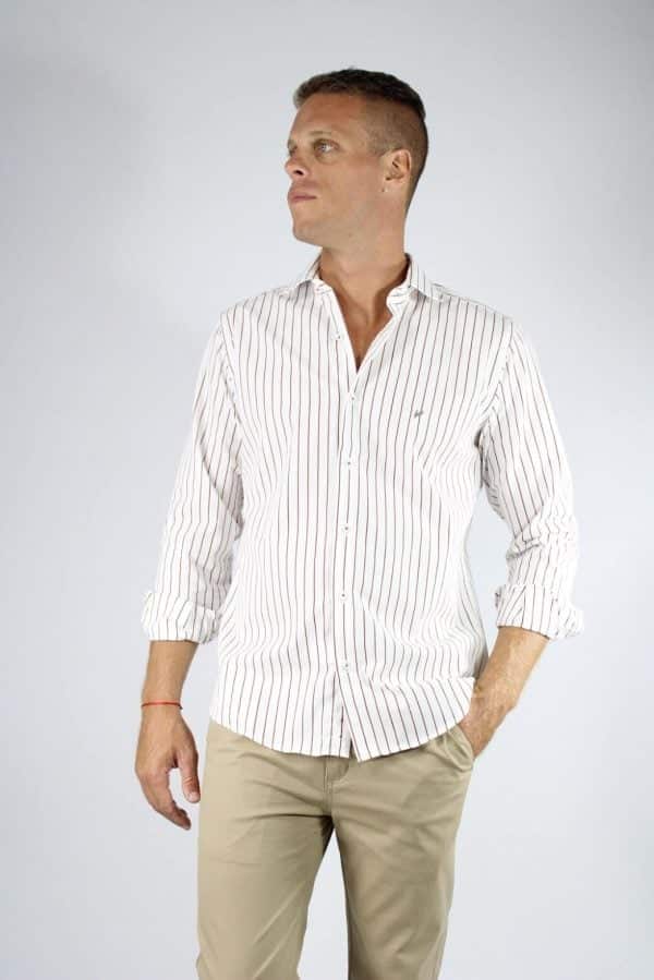 Camisa rayada color marrón algodón