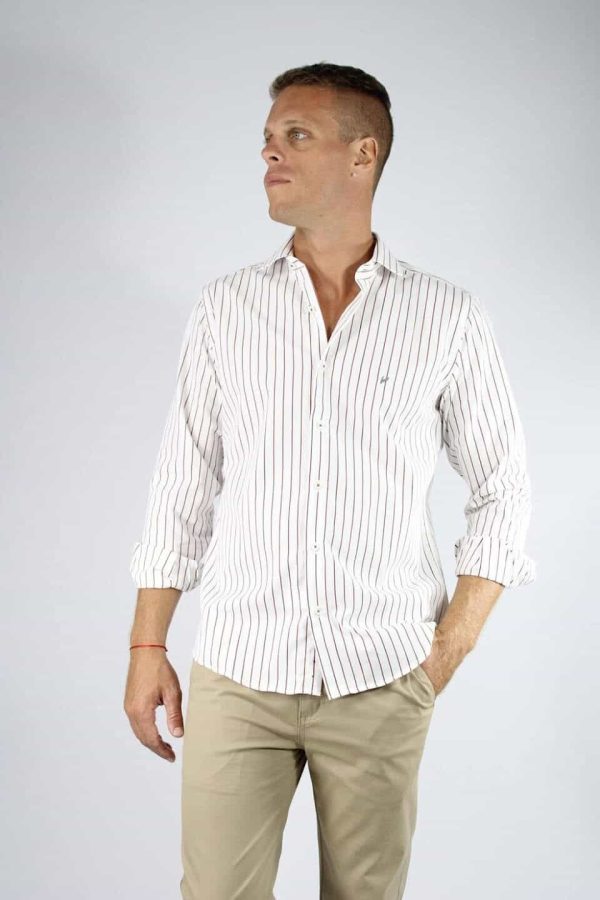 Camisa rayada color marrón algodón