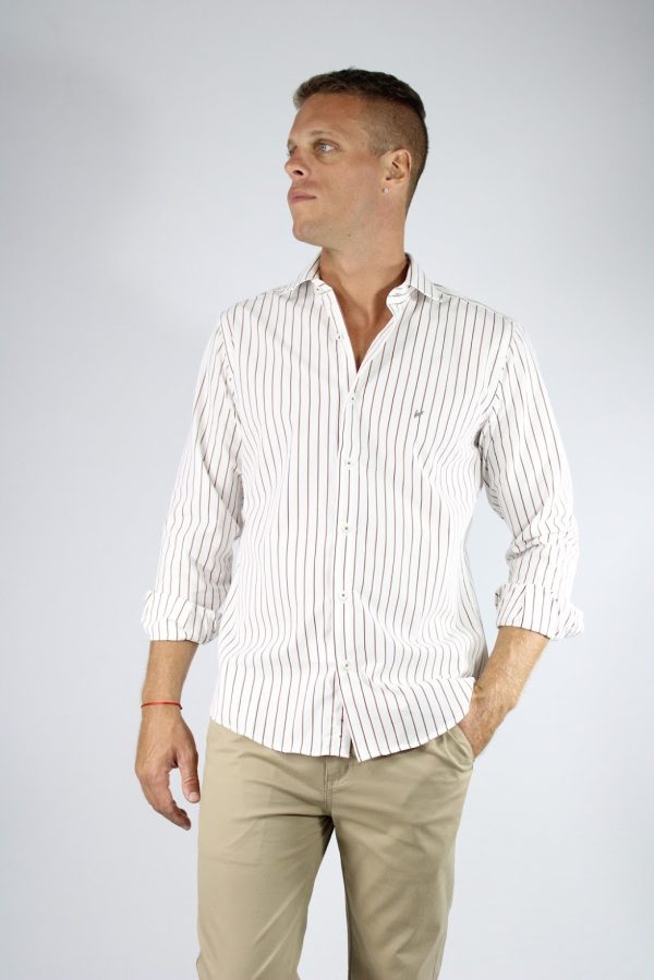 Camisa rayada color marrón algodón