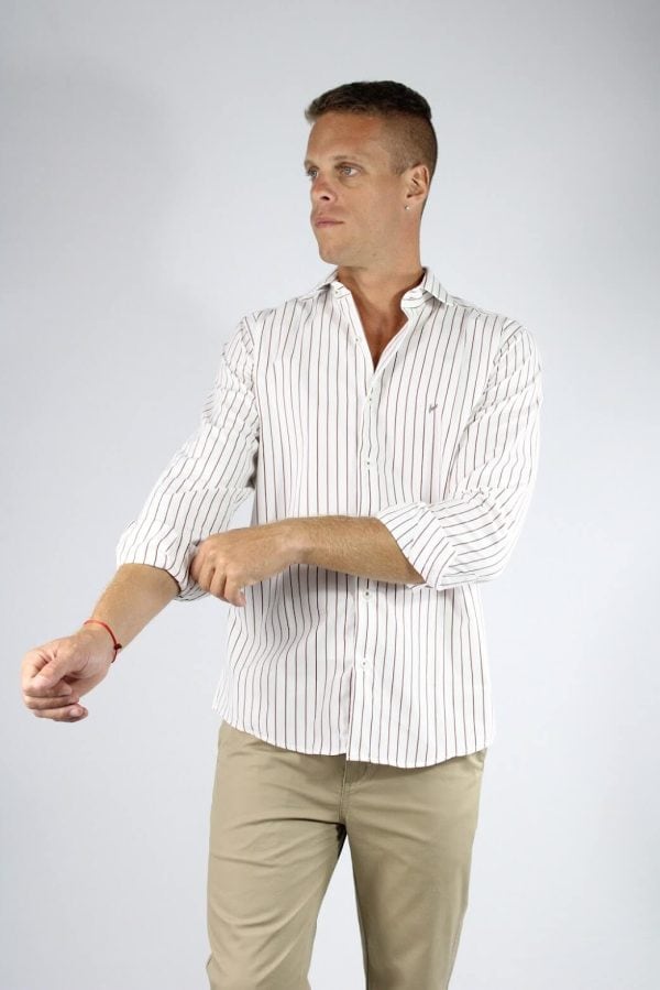 Camisa rayada color marrón algodón