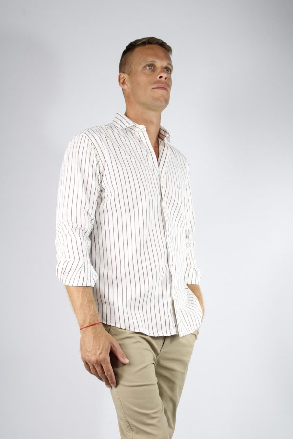 Camisa rayada color marrón algodón