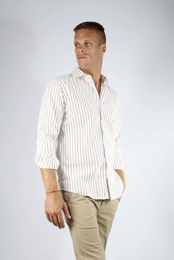 Camisa rayada color marrón algodón