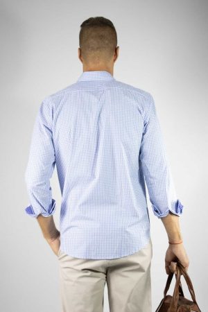 Camisa cuadros celeste 100% algodón