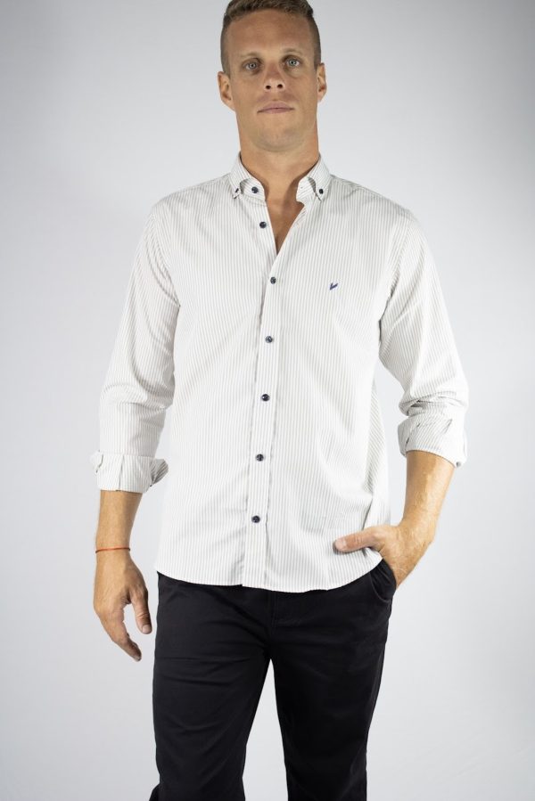 Camisa rayada beige 100% algodón