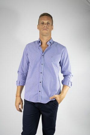 Camisa cuadro 100% algodón azul