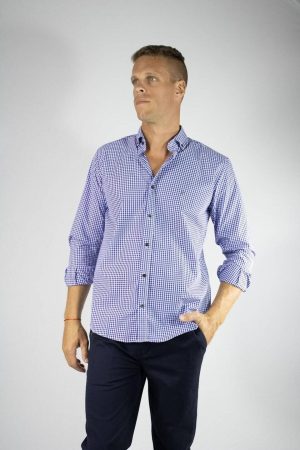 Camisa cuadro 100% algodón azul