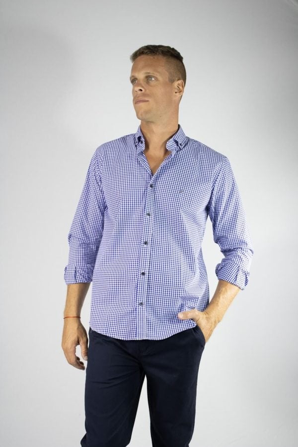 Camisa cuadro 100% algodón azul