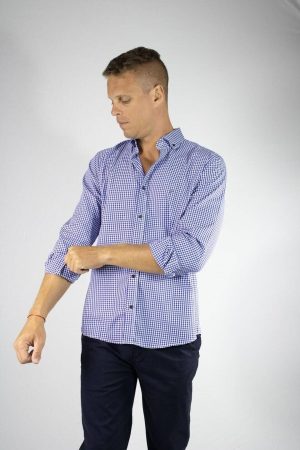 Camisa cuadro 100% algodón azul