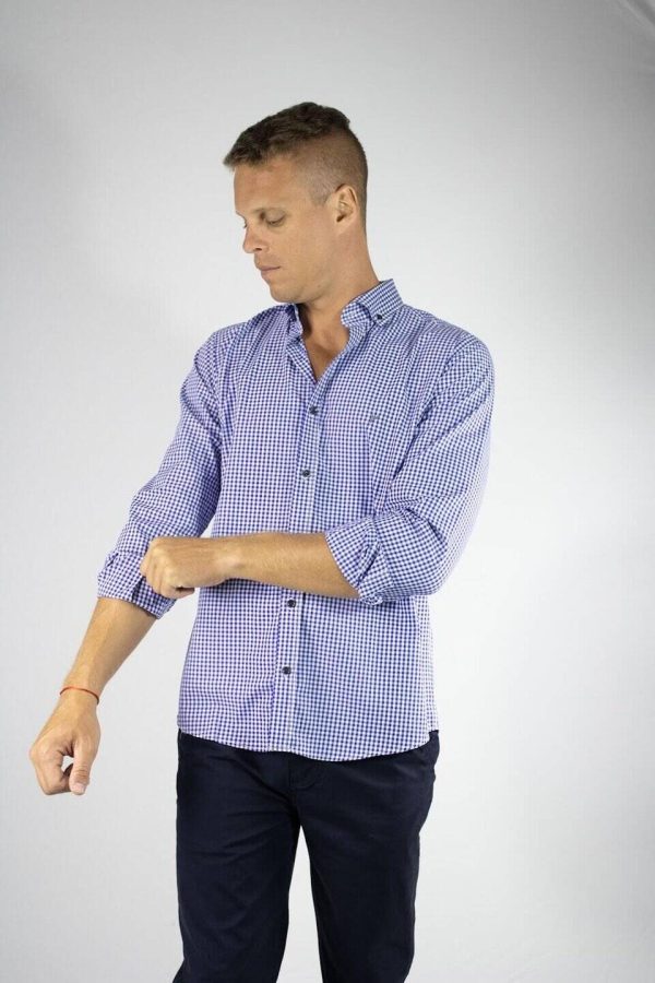 Camisa cuadro 100% algodón azul