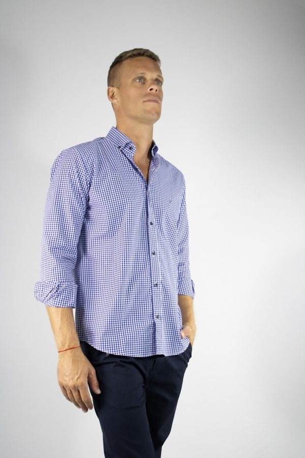 Camisa cuadro 100% algodón azul