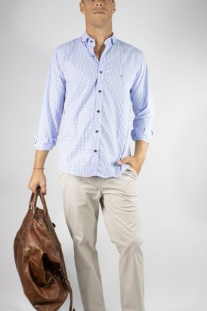 Camisa cuadros celeste 100% algodón