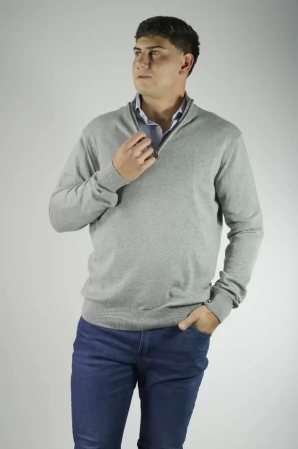 Sweater medio cierre gris melange