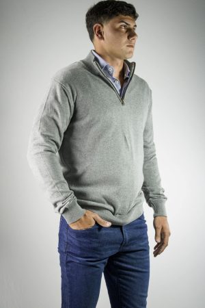 Sweater medio cierre gris melange
