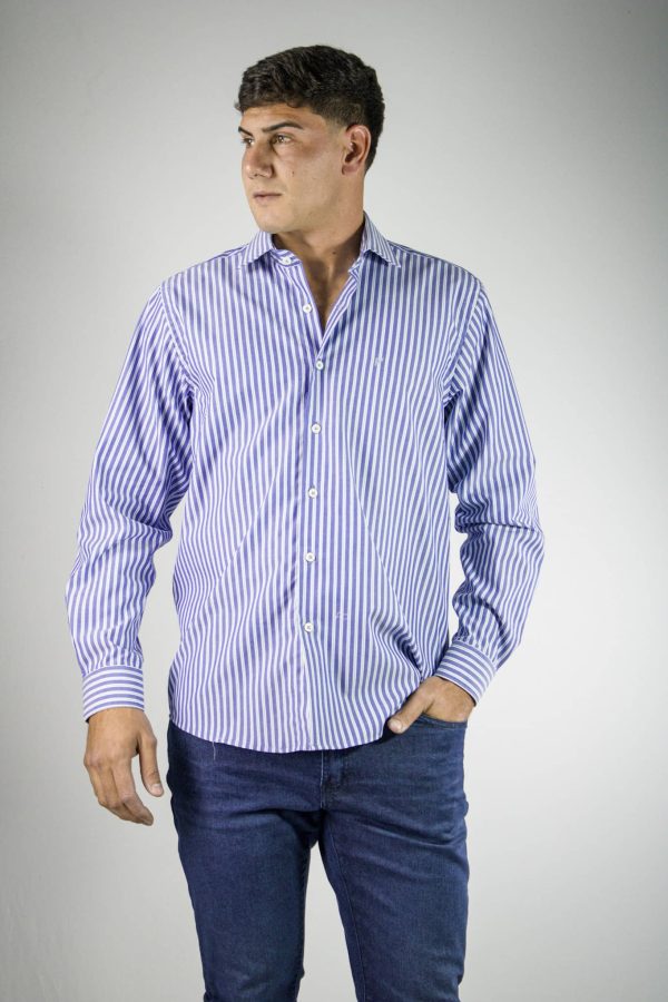 Camisa de algodón de rayas azules