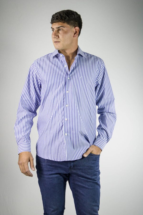 Camisa de algodón de rayas azules