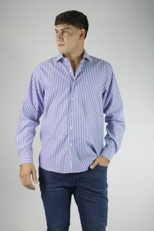 Camisa de algodón de rayas azules