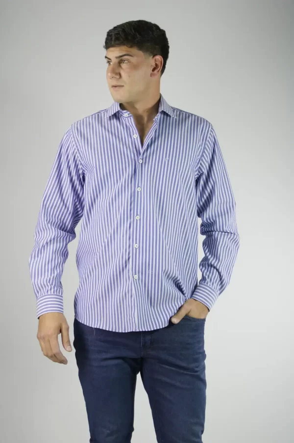 Camisa de algodón de rayas azules
