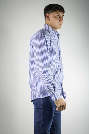 Camisa de algodón de rayas azules