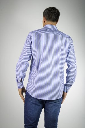 Camisa de algodón de rayas azules
