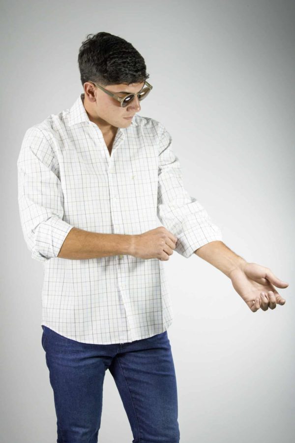 Camisa Hombre Cuadros Finos Blanca
