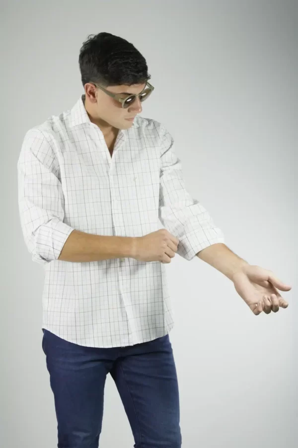 Camisa Hombre Cuadros Finos Blanca