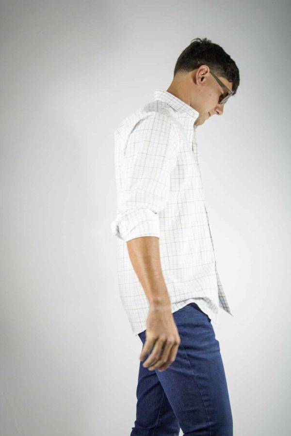 Camisa Hombre Cuadros Finos Blanca