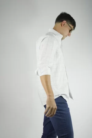 Camisa Hombre Cuadros Finos Blanca