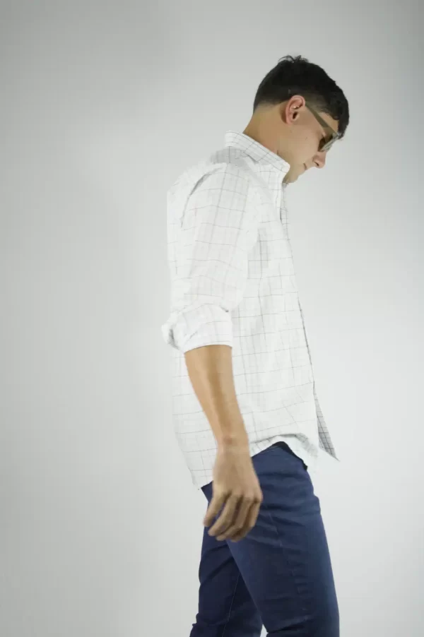 Camisa Hombre Cuadros Finos Blanca