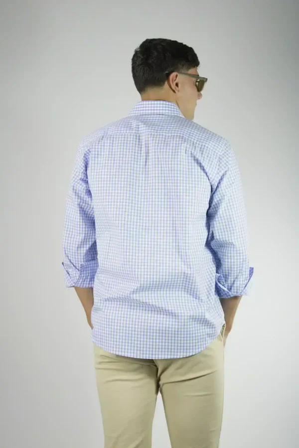 Camisa Hombre Cuadros Finos Celeste
