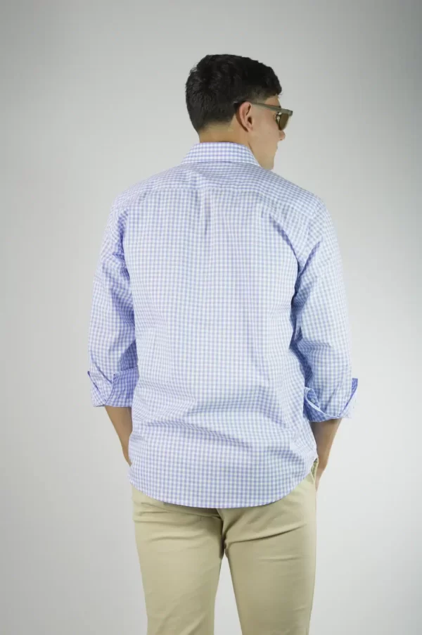 Camisa Hombre Cuadros Finos Celeste