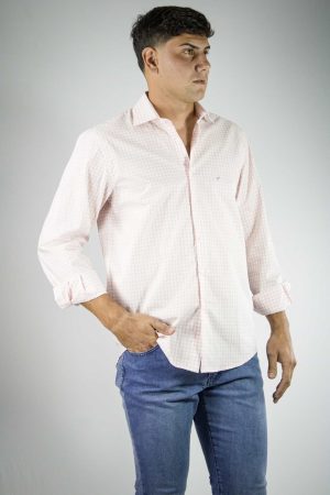Camisa Hombre Cuadros Finos Rosa