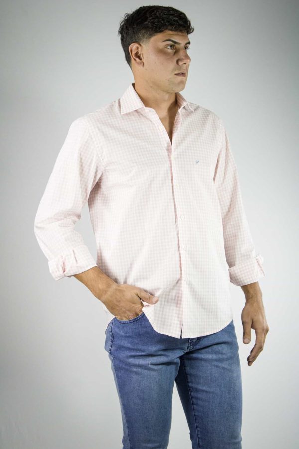 Camisa Hombre Cuadros Finos Rosa
