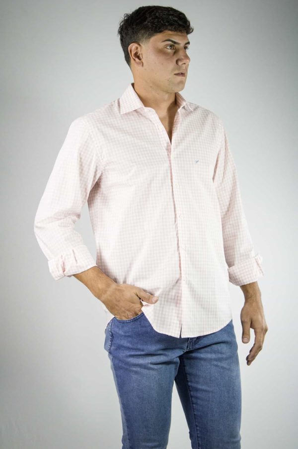 Camisa Hombre Cuadros Finos Rosa