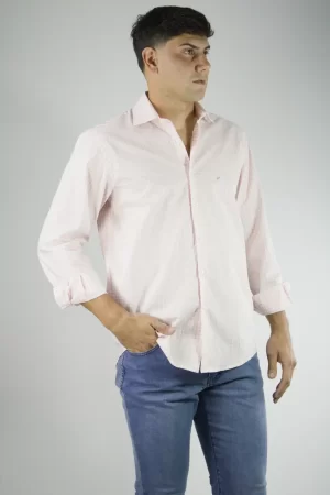 Camisa Hombre Cuadros Finos Rosa