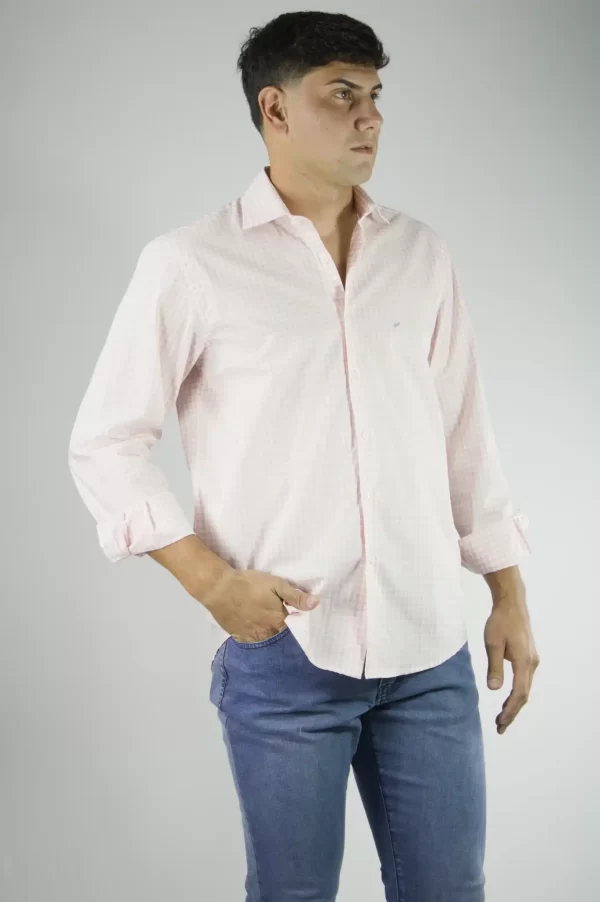 Camisa Hombre Cuadros Finos Rosa
