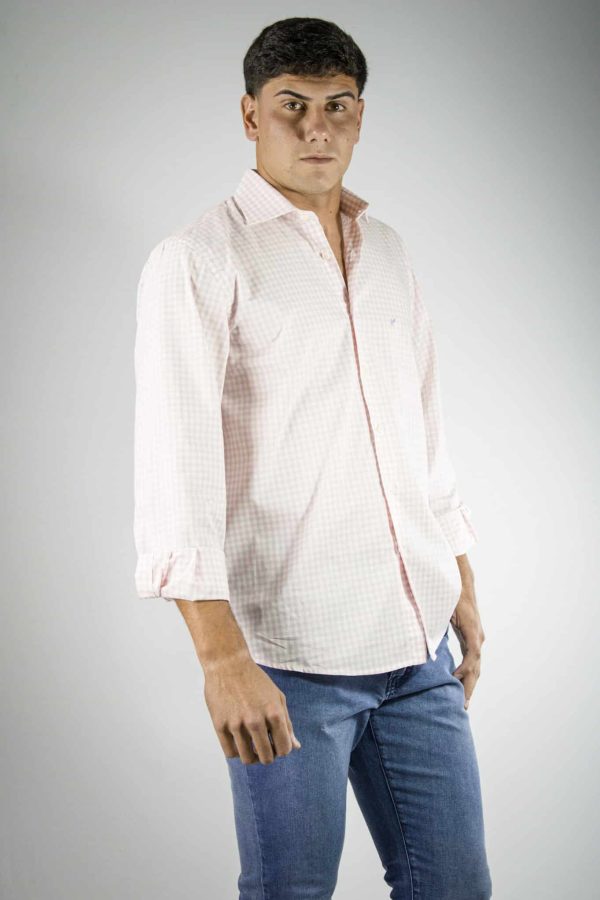 Camisa Hombre Cuadros Finos Rosa