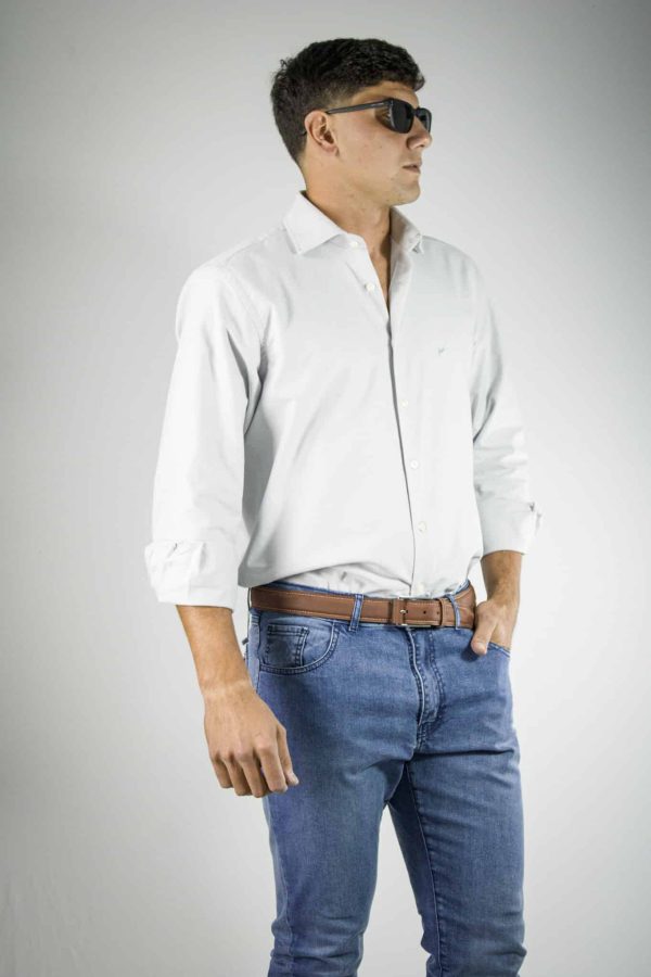 Camisa lisa gris oxford 100% algodón