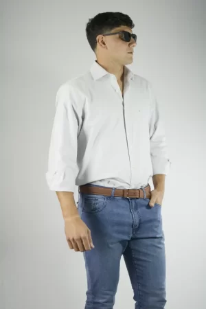 Camisa lisa gris oxford 100% algodón