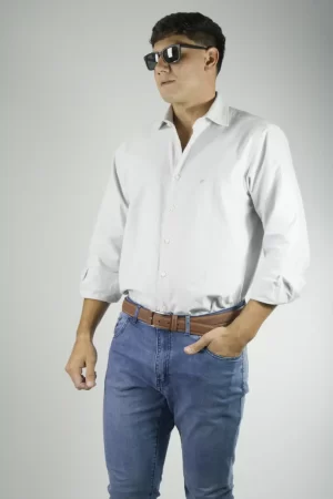 Camisa lisa gris oxford 100% algodón