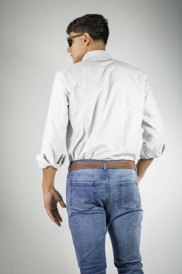Camisa lisa gris oxford 100% algodón