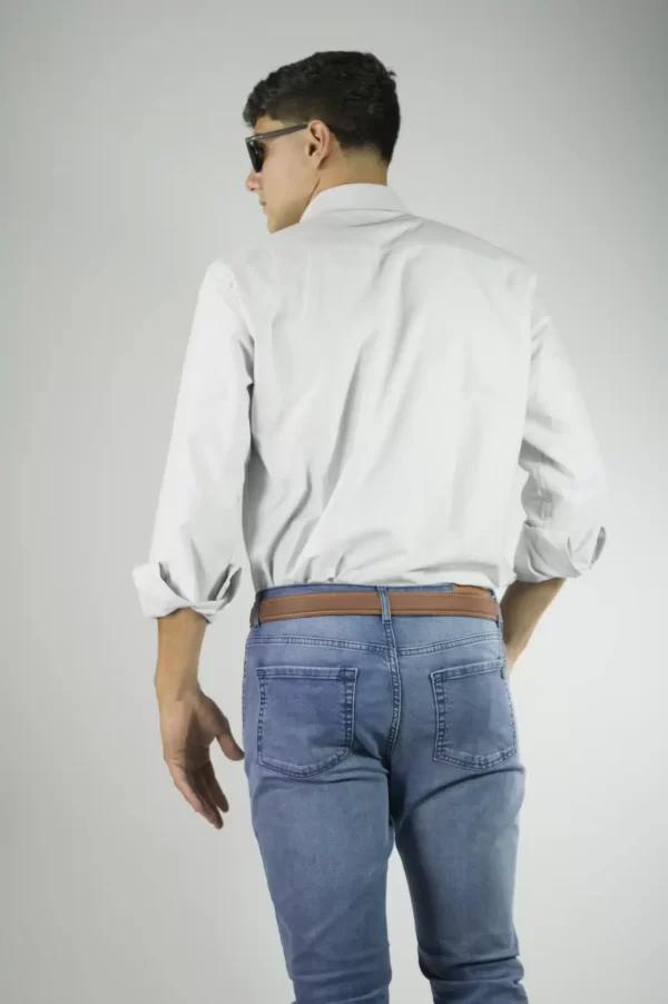 Camisa lisa gris oxford 100% algodón