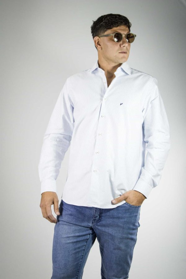 Camisa rayas color celeste 100% algodón