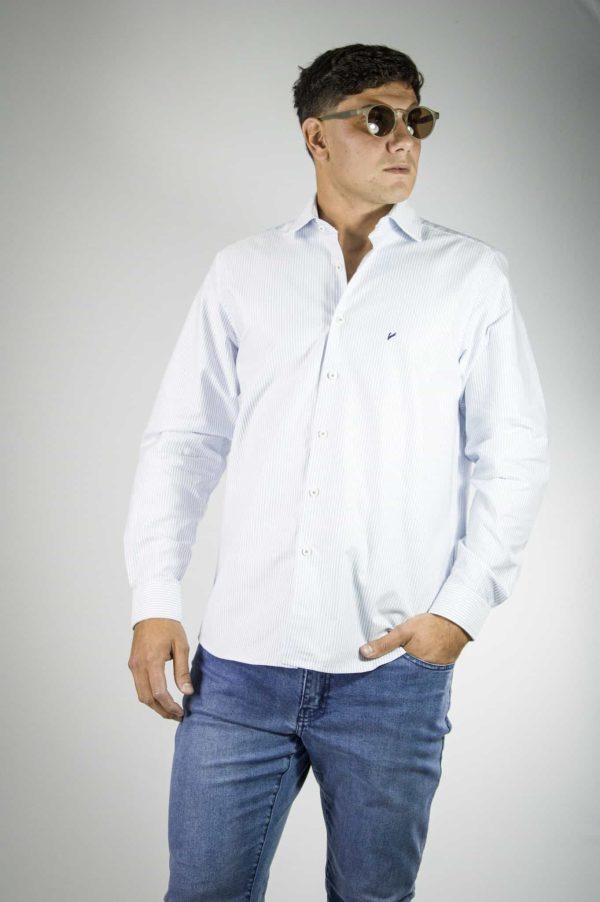Camisa rayas color celeste 100% algodón