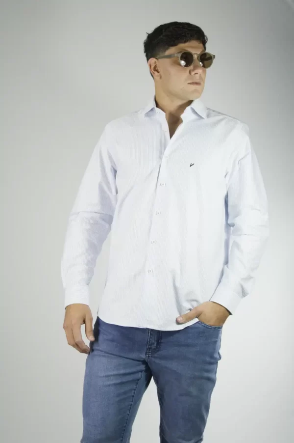 Camisa rayas color celeste 100% algodón