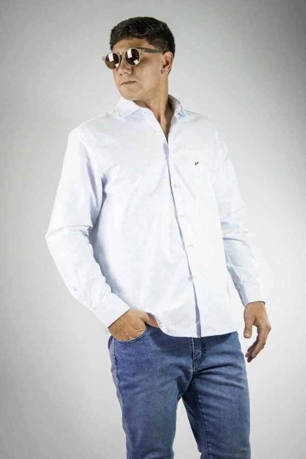 Camisa rayas color celeste 100% algodón