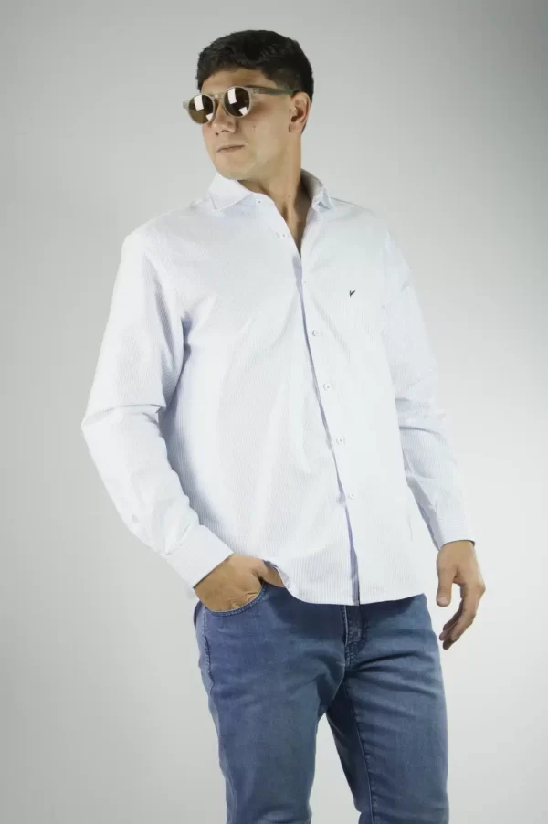 Camisa rayas color celeste 100% algodón