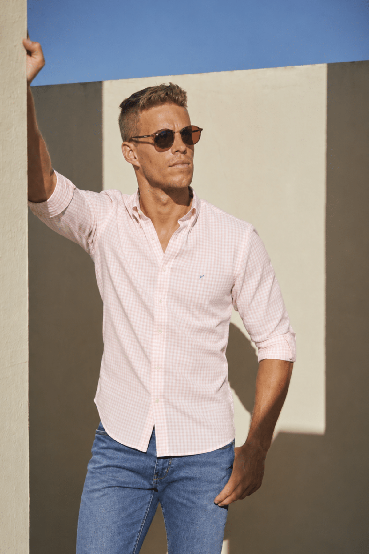 Camisa Hombre Cuadros Finos Rosa