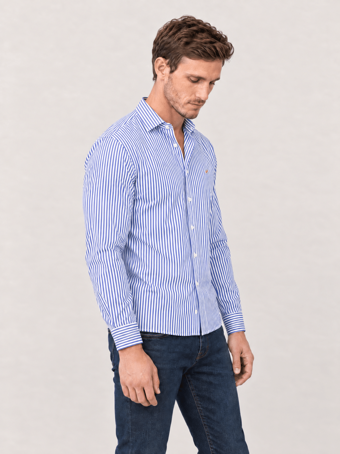Camisa de algodón de rayas azules